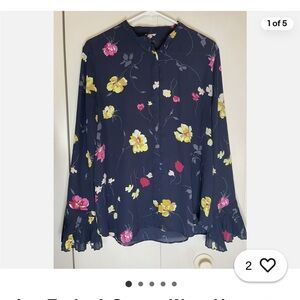 Ann Taylor Blue Button Down Blouse with Ruffled Sleeves